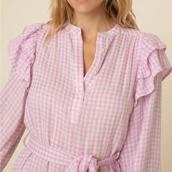 FRNCH Lavender and White Gingham Check Ruffle Dress Charleen Size Small - Picture 3 of 13